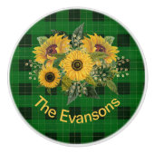 サニーサンフラワーブーケオングリーンプレイド セラミックノブ (正面)