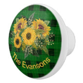 サニーサンフラワーブーケオングリーンプレイド セラミックノブ (右)