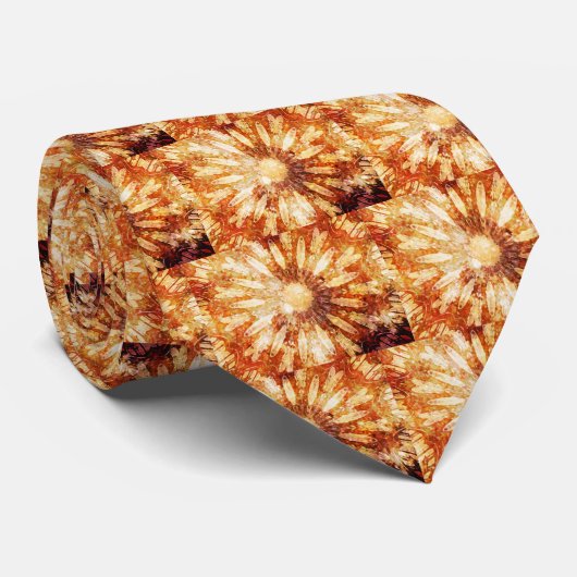 サニースターフラワー暖褐色オレンジカラー ネクタイ (ロール)