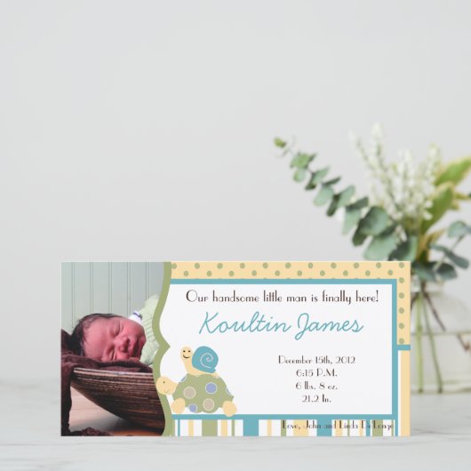 サニータートルシーライフ写真誕生のお知らせ 案内状 (スタンド正面)