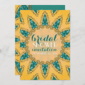サニーティール(緑がかった色)金ゴールドスパークルブライダルシャワー招待 招待状 (正面/裏面)
