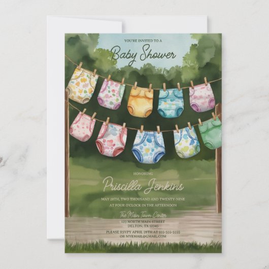 サニーデイお洒落おむつベビーシャワー 招待状 (正面)