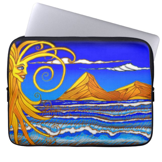 サニーデイアットザビーチウォーター絵を描カラー ラップトップスリーブ (正面)