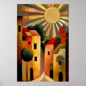 サニーデイインスモールタウンAIアートレトロイラストレーション ポスター (正面)