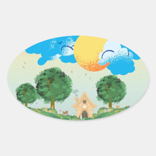 サニーデイキャッツ遊コテージ木楕円形ステッカー 楕円形シール (正面)