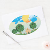 サニーデイキャッツ遊コテージ木楕円形ステッカー 楕円形シール (封筒)