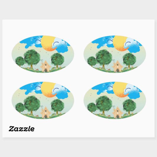 サニーデイキャッツ遊コテージ木楕円形ステッカー 楕円形シール (シート)