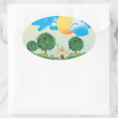 サニーデイキャッツ遊コテージ木楕円形ステッカー 楕円形シール (バッグ)