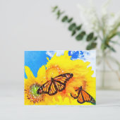 サニーデイサンフラワーズと（昆虫）オオカバマダラ、モナーク蝶 ポストカード (スタンド正面)