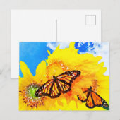 サニーデイサンフラワーズと（昆虫）オオカバマダラ、モナーク蝶 ポストカード (正面/裏面)