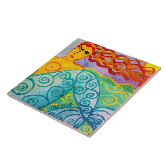 サニーデイマーメイド絵を描抽象芸術 タイル (側面)