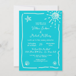 サニートロピカルハンドドロー結婚ドの目的地 招待状