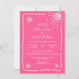 サニートロピカルハンドドロー結婚ドの目的地 招待状