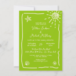 サニートロピカルハンドドロー結婚ドの目的地 招待状