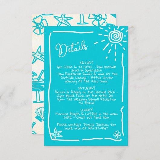 サニートロピカルハンドドロー結婚ド詳細情報 招待状 (正面/裏面)