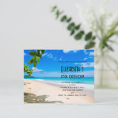 サニートロピカルビーチフォト誕生日招待状 ポストカード (スタンド正面)
