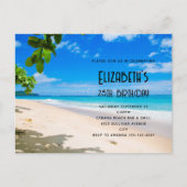 サニートロピカルビーチフォト誕生日招待状 ポストカード (正面)