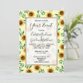 サニーネオンパステルイエローサンフラワーズ葉パターン 招待状 (スタンド正面)