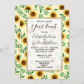 サニーネオンパステルイエローサンフラワーズ葉パターン 招待状 (正面/裏面)