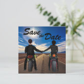 サニーハイウェイでバイクに乗結婚るカップル セーブザデート (スタンド正面)