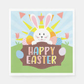 サニーハッピーイースターバニー&エッグスカラフルホリデイ スタンダードランチョンナプキン (正面)