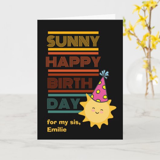 サニーハッピーバースデーの妹の名前の追加 カード (黄色い花)