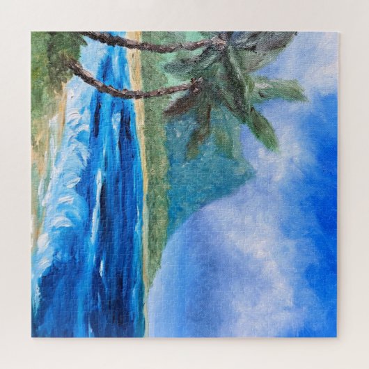 サニーハワイビーチ絵を描ズトロピカルパラダイスパーム ジグソーパズル (横)