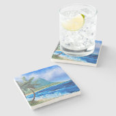 サニーハワイビーチ絵を描ズトロピカルパラダイスパーム ストーンコースター (横)