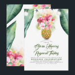 サニーパイナップルフローラサマーベイナービーチ結婚式 招待状<br><div class="desc">日当たりの良いパイナップルフルーツと熱帯水色の花の花瓶の夏のビーチ結婚式招待状</div>