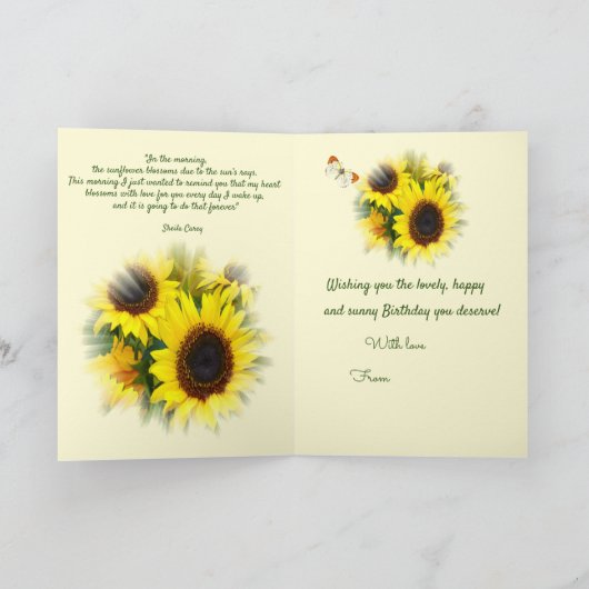 サニーパーソナライズされたサンフラワーカスタム文字誕生日  シーズンカード (内部)