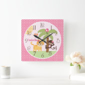 サニーパーソナライズされたモンキー&タイガー子供部屋時計 スクエア壁時計 (ホーム)