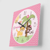 サニーパーソナライズされたモンキー&タイガー子供部屋時計 スクエア壁時計 (傾斜)