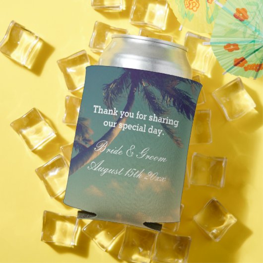 サニーパームフォトパーソナライズされたビーチ結婚式 缶クーラー (インサイチュ 夏)