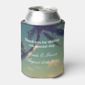 サニーパームフォトパーソナライズされたビーチ結婚式 缶クーラー (缶正面)