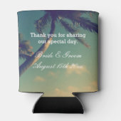 サニーパームフォトパーソナライズされたビーチ結婚式 缶クーラー (裏面)