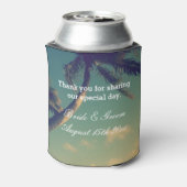 サニーパームフォトパーソナライズされたビーチ結婚式 缶クーラー (缶裏面)