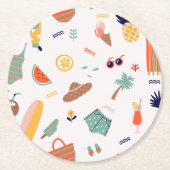 サニービーチおもしろいパターン ラウンドペーパーコースター (正面)