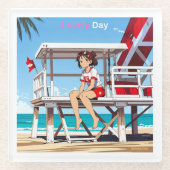 サニービーチで私と素敵な日。コースター ガラスコースター (正面)