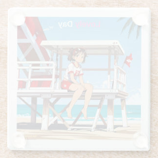 サニービーチで私と素敵な日。コースター ガラスコースター