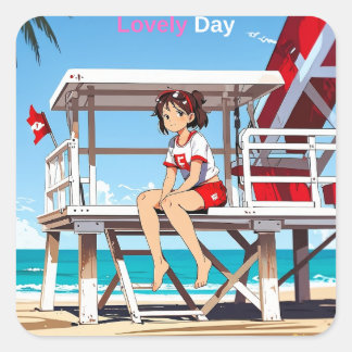 サニービーチで私と素敵な日。シール スクエアシール