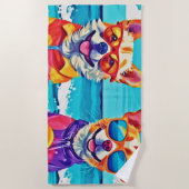 サニービーチドッグカラフル絵画: s ビーチタオル (正面)