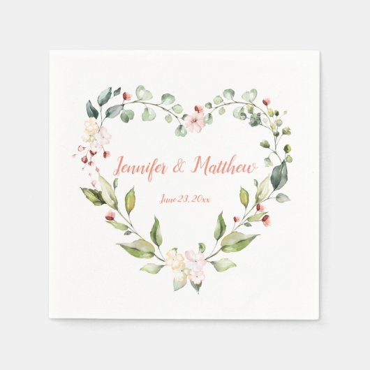 サニーピーチピンクハート結婚リースナプキンス スタンダードカクテルナプキン (正面)
