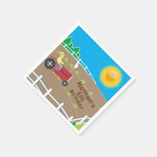 サニーファームトラクタカスタム子供の誕生日 スタンダードカクテルナプキン (角)