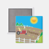 サニーファームトラクターキッズパーソナライズされた マグネット (正面/裏面)