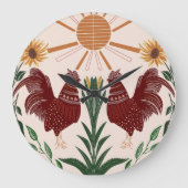 サニーフォークアートロスターシンメトリデザイン ラージ壁時計 (正面)