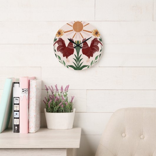 サニーフォークアートロスターシンメトリデザイン ラージ壁時計 (読書スペース)