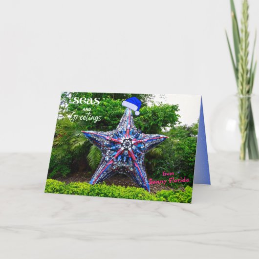 サニーフロリダクリスマスからの海と挨拶 シーズンカード (正面)