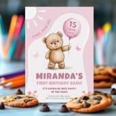 サニーベアーピンクバルーンファースト誕生日 招待状