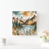 サニーボ素朴ホ自然パターンマウンテンレイク スクエア壁時計 (ホーム)