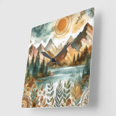 サニーボ素朴ホ自然パターンマウンテンレイク スクエア壁時計 (傾斜)